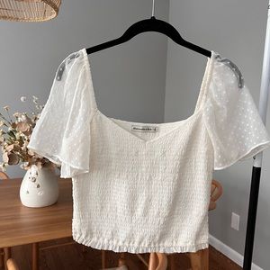 Abercrombie White Puff Sleeve Sweetheart Top with smocked bodice